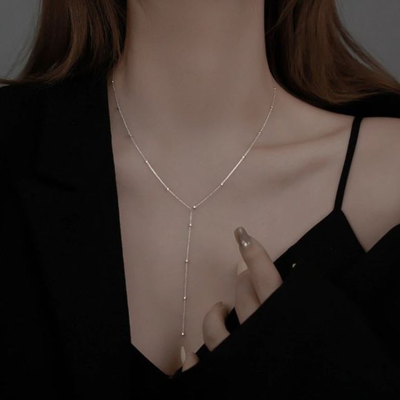 Dainty Sterling Silver Beaded Lariat Necklace - Picture 3 of 5